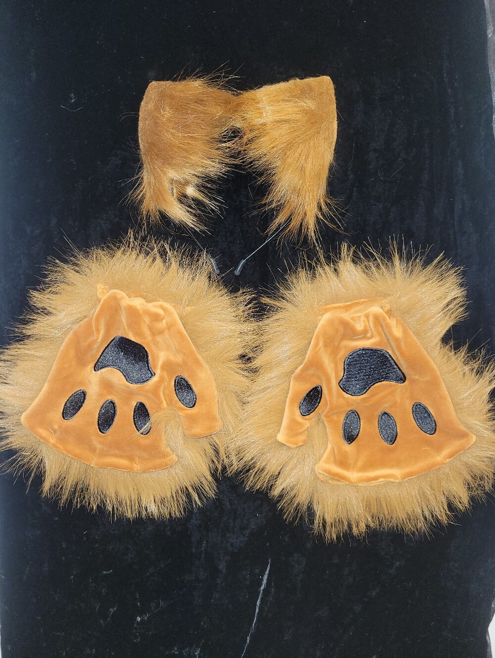 Fox Costume Set in Golden Brown - Cute Fur Paw Gloves And Ears